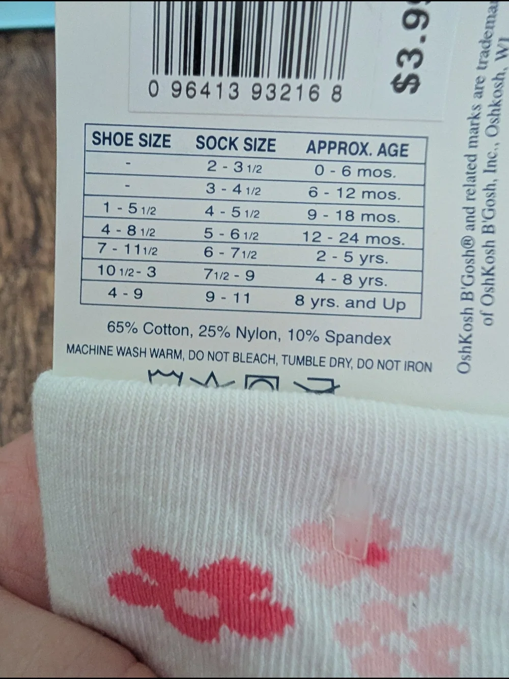 💥3/$24 NWT Vintage OshKosh B'gosh White Baby Socks with Pink Floral Accents